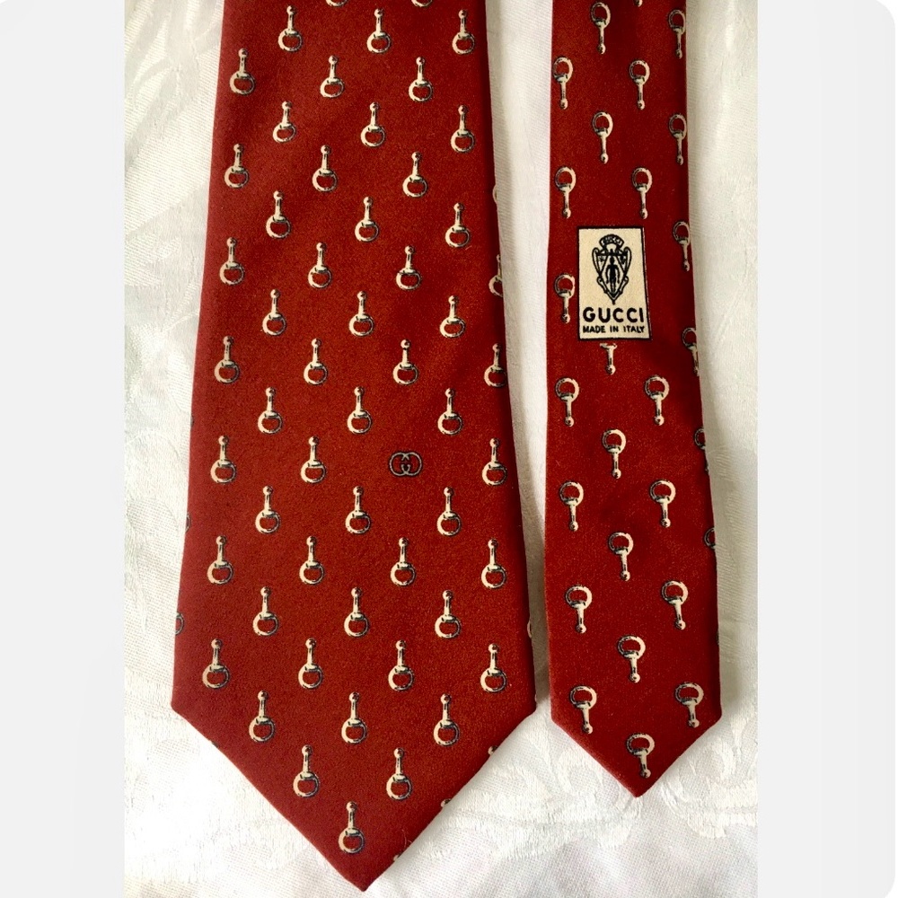 Gucci Burgundy Equestrian Pattern Men's Tie - Picture 3 of 3
